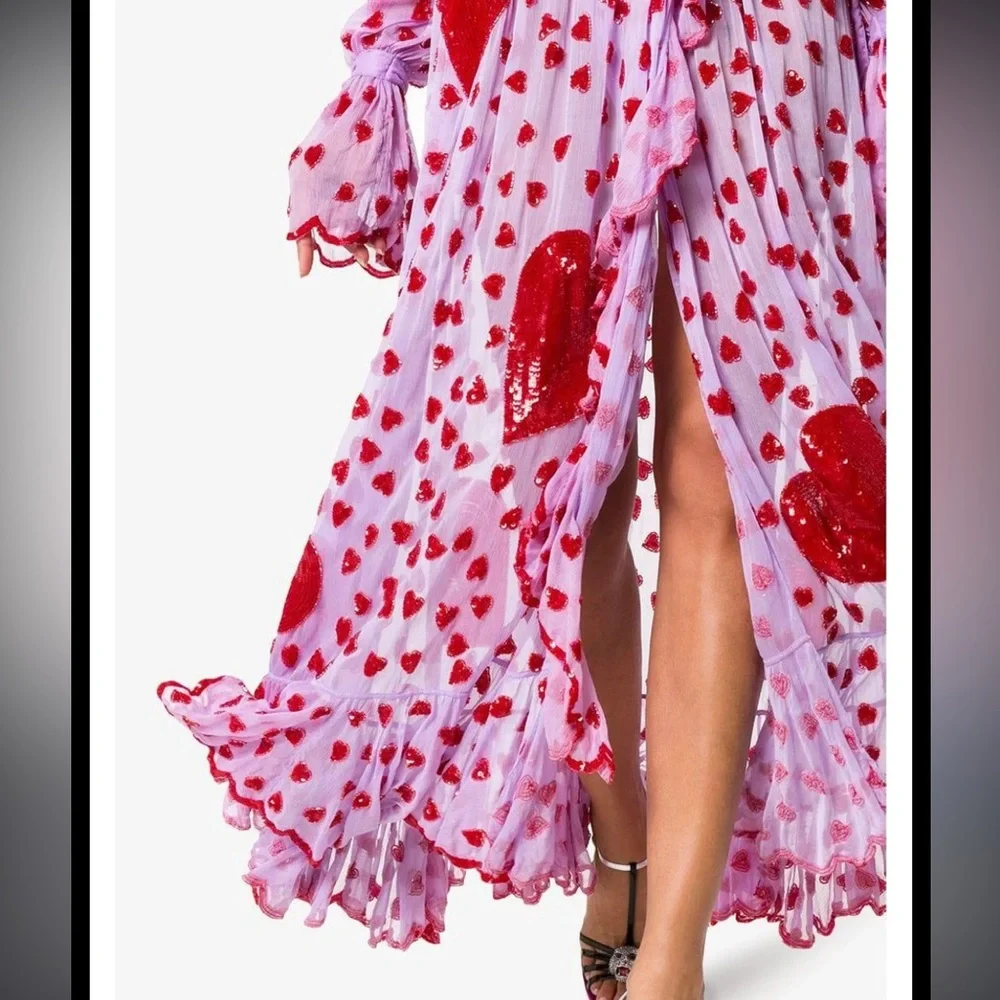 NWOT $2,250 Ashish Valentine Heart embroidered Sequin Organza Wrap Dress in Pink - Picture 10 of 14